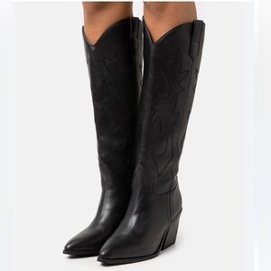 Madden Girl Black Knee High Black Western Boots 7M (vegan leather)